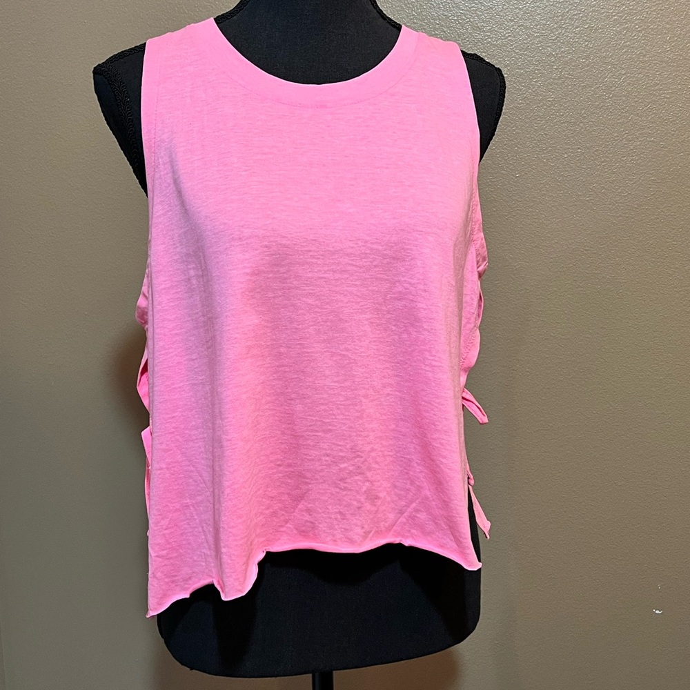 Exist Pink Cut Out Tie Front Tank Top